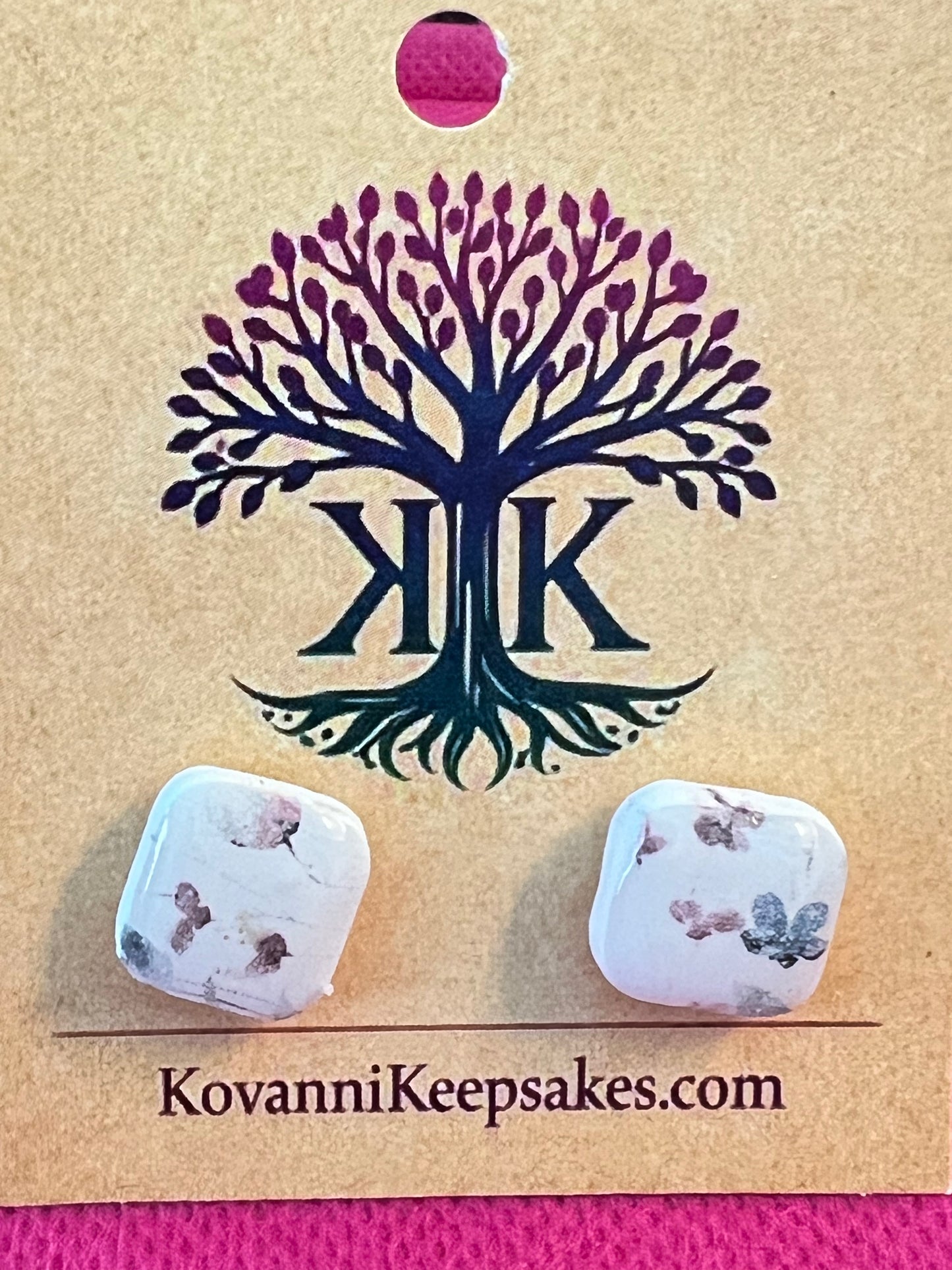 White & Soft Purple‑Blue Floral Square Stud Earrings