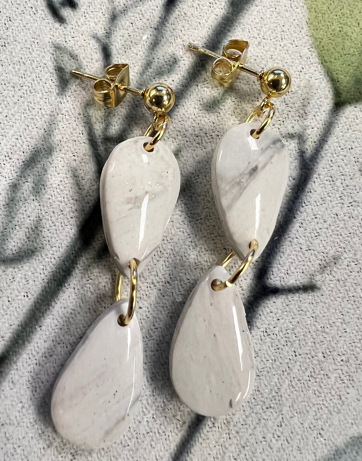 White Double‑Drop Clay Earrings