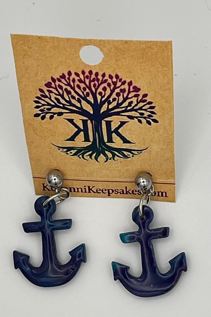 Purple–Blue Anchor Clay Earrings