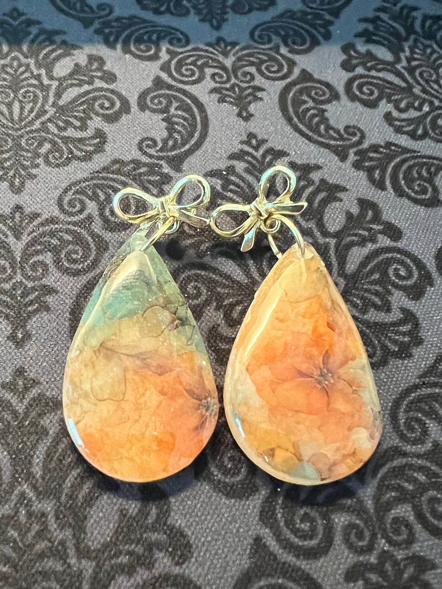 Warm Floral Teardrop Bow Earrings