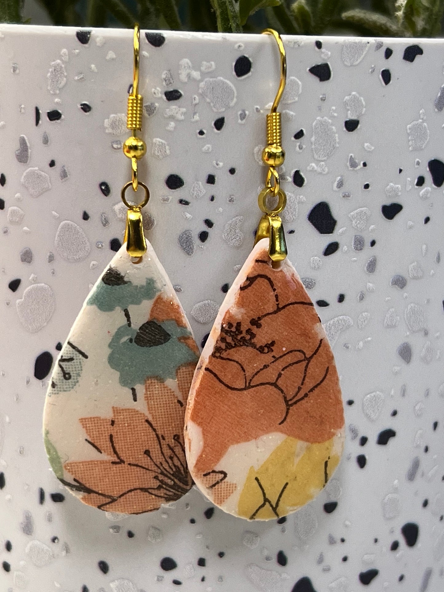 Peach & Yellow Floral Teardrop Earrings