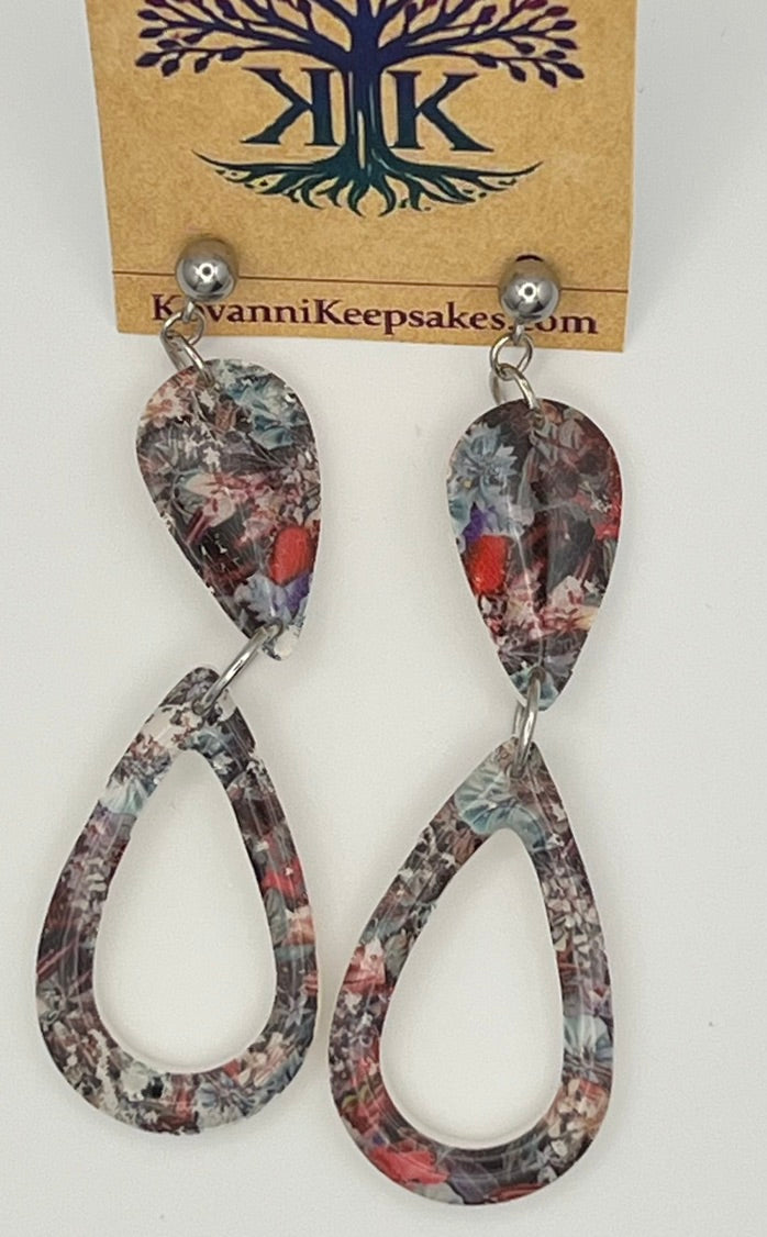 Multicolor Floral Resin Teardrop Earrings