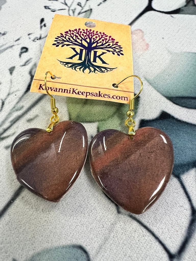 Brown Stone‑Look Heart Earrings