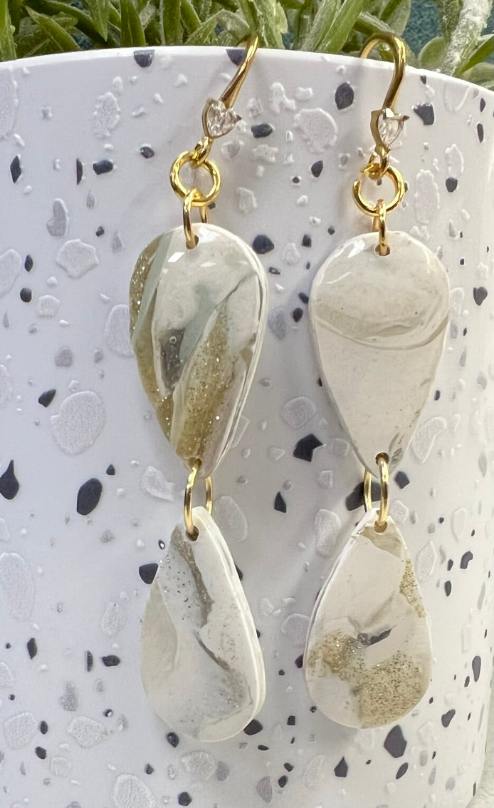 Neutral Double‑Teardrop Clay Earrings