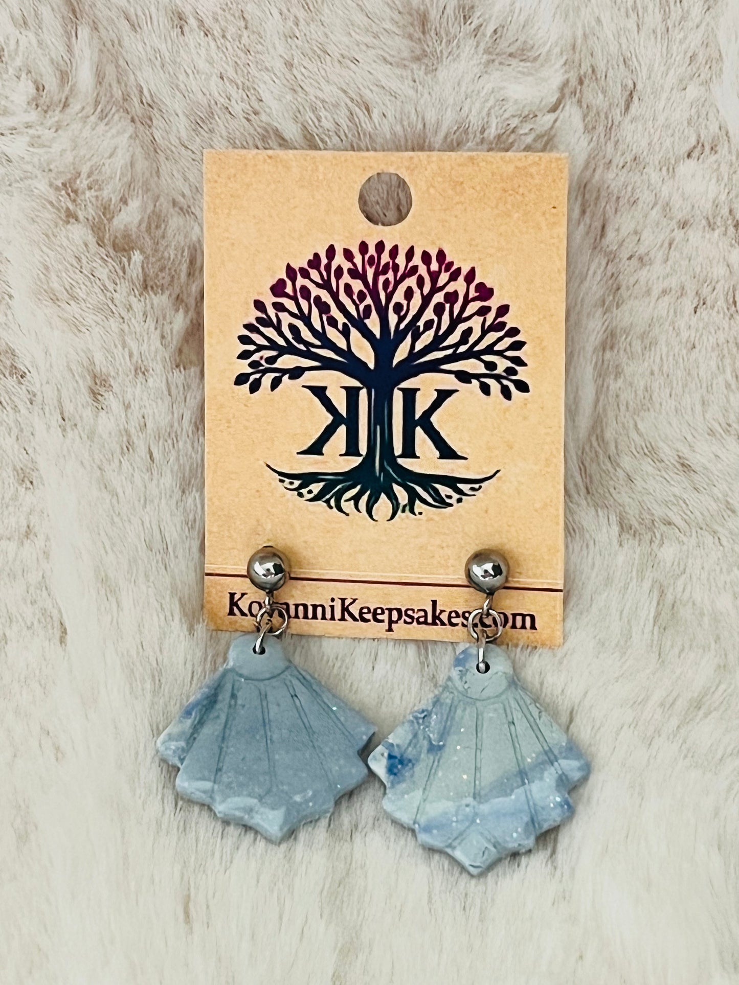 Blue & Cream Marbled Shell Clay Earrings