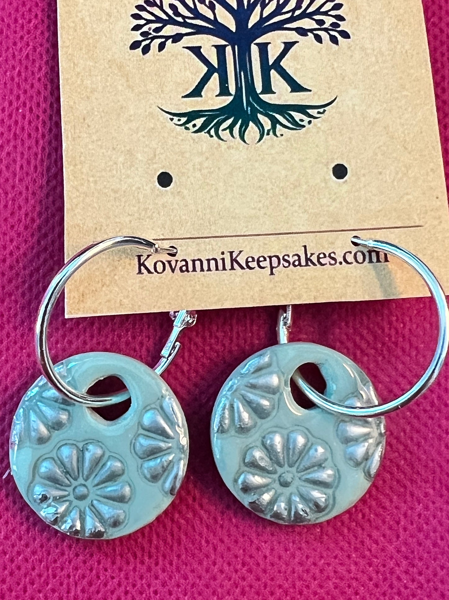 Soft Green & Chrome Floral Hoop Earrings
