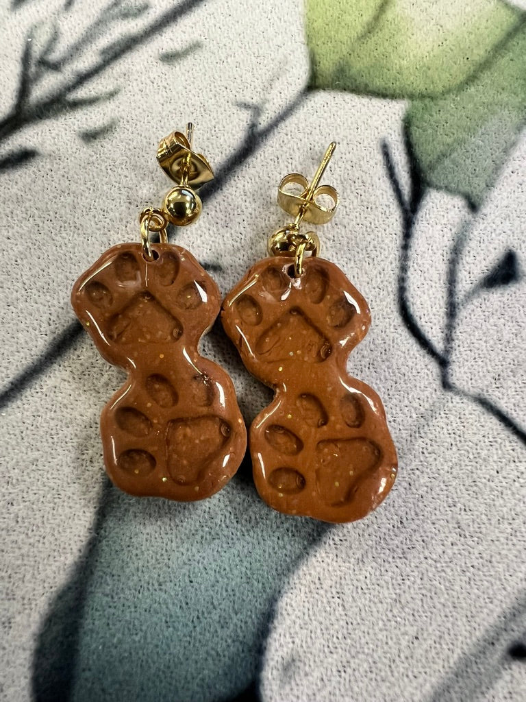 Brown Glitter Paw Print Earrings