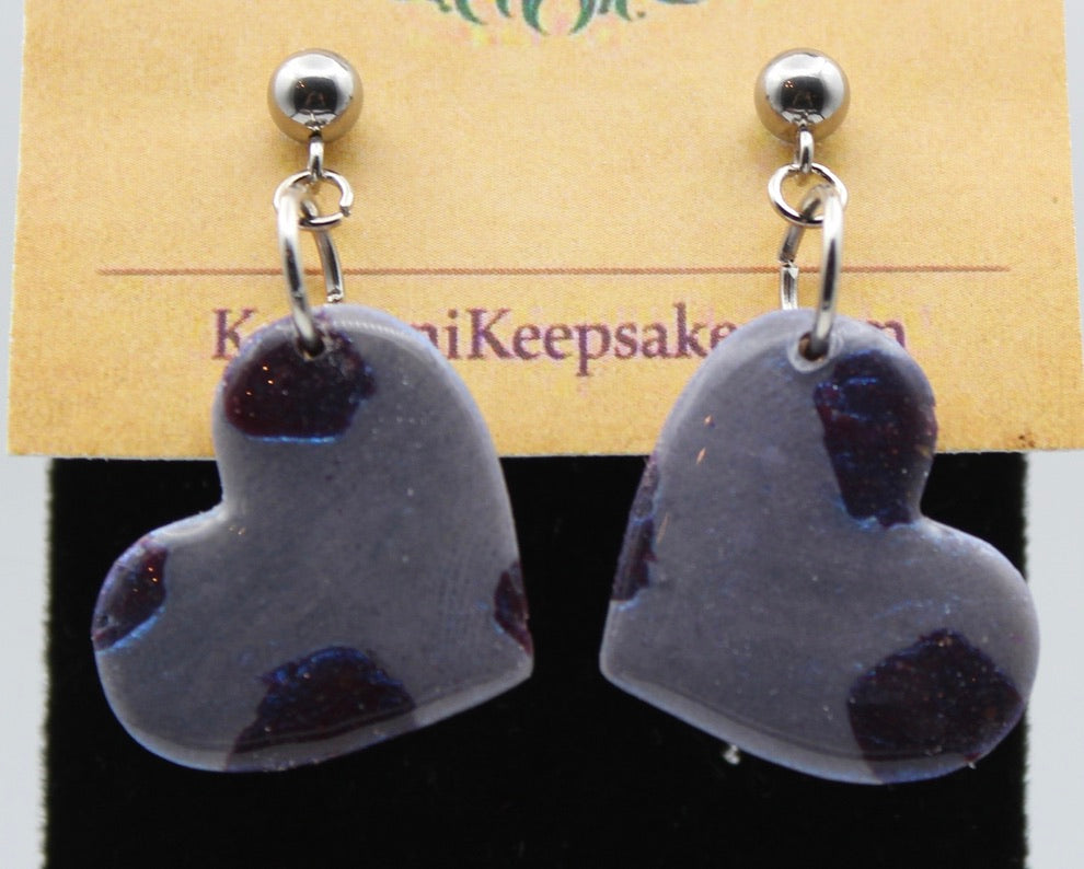 Purple‑Gray Heart Dangle Earrings