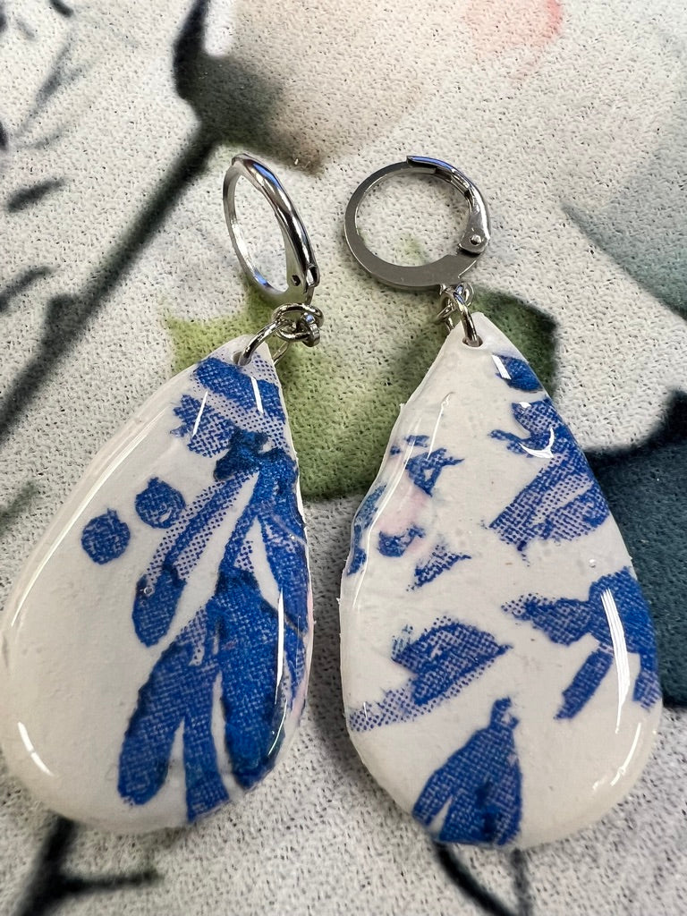 Blue Pattern Teardrop Earrings