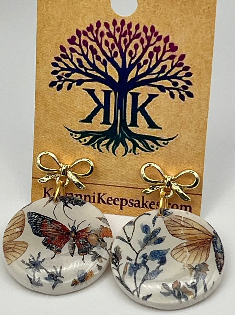 Butterfly & Botanical Round Earrings