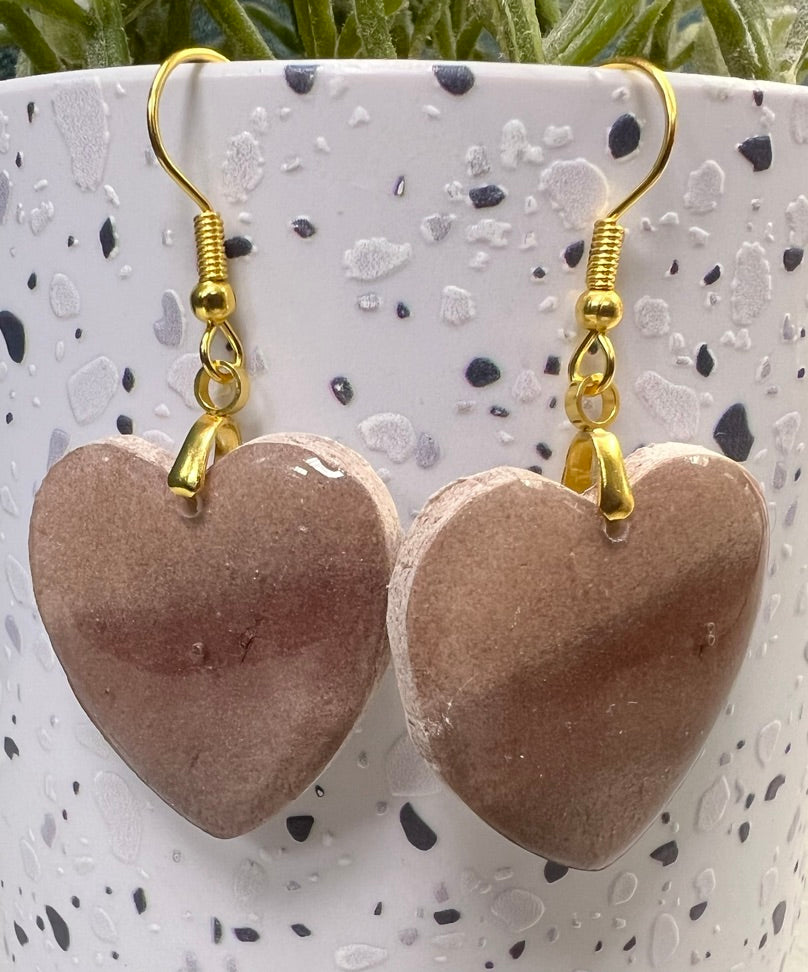 Brown Heart Clay Earrings