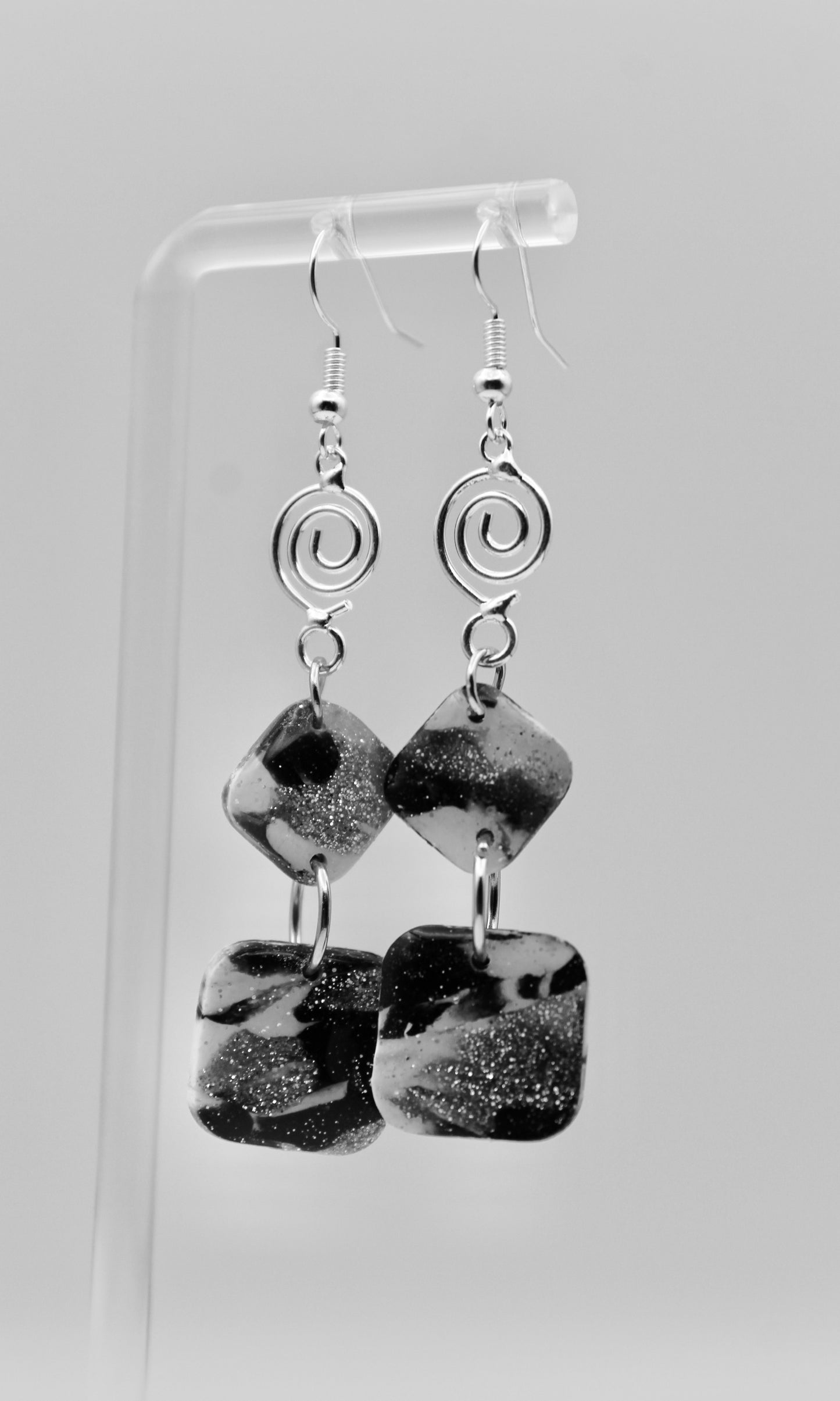 Black, White & Sliver Dangle Earrings