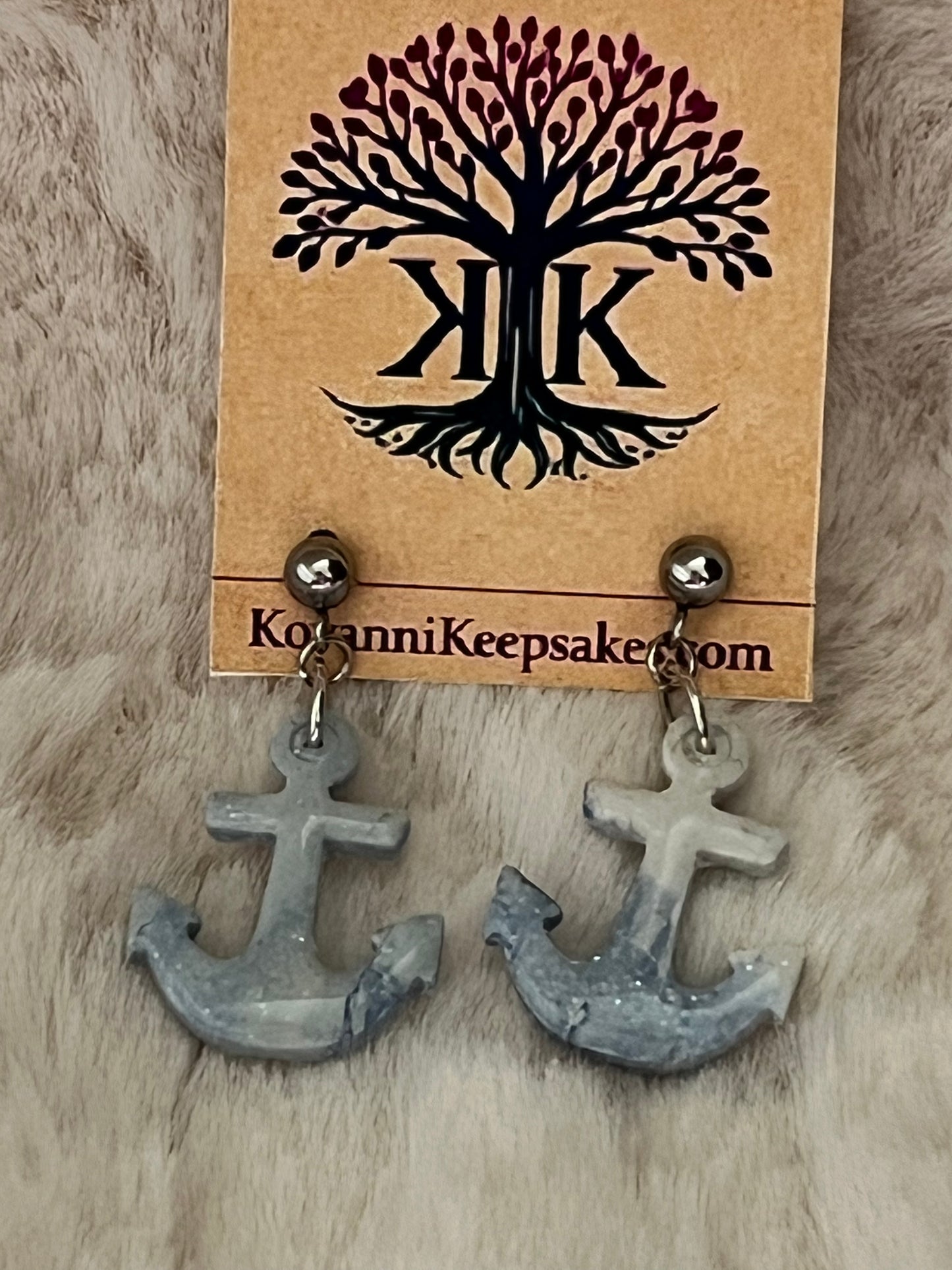 Blue & White Marbled Anchor Clay Earrings