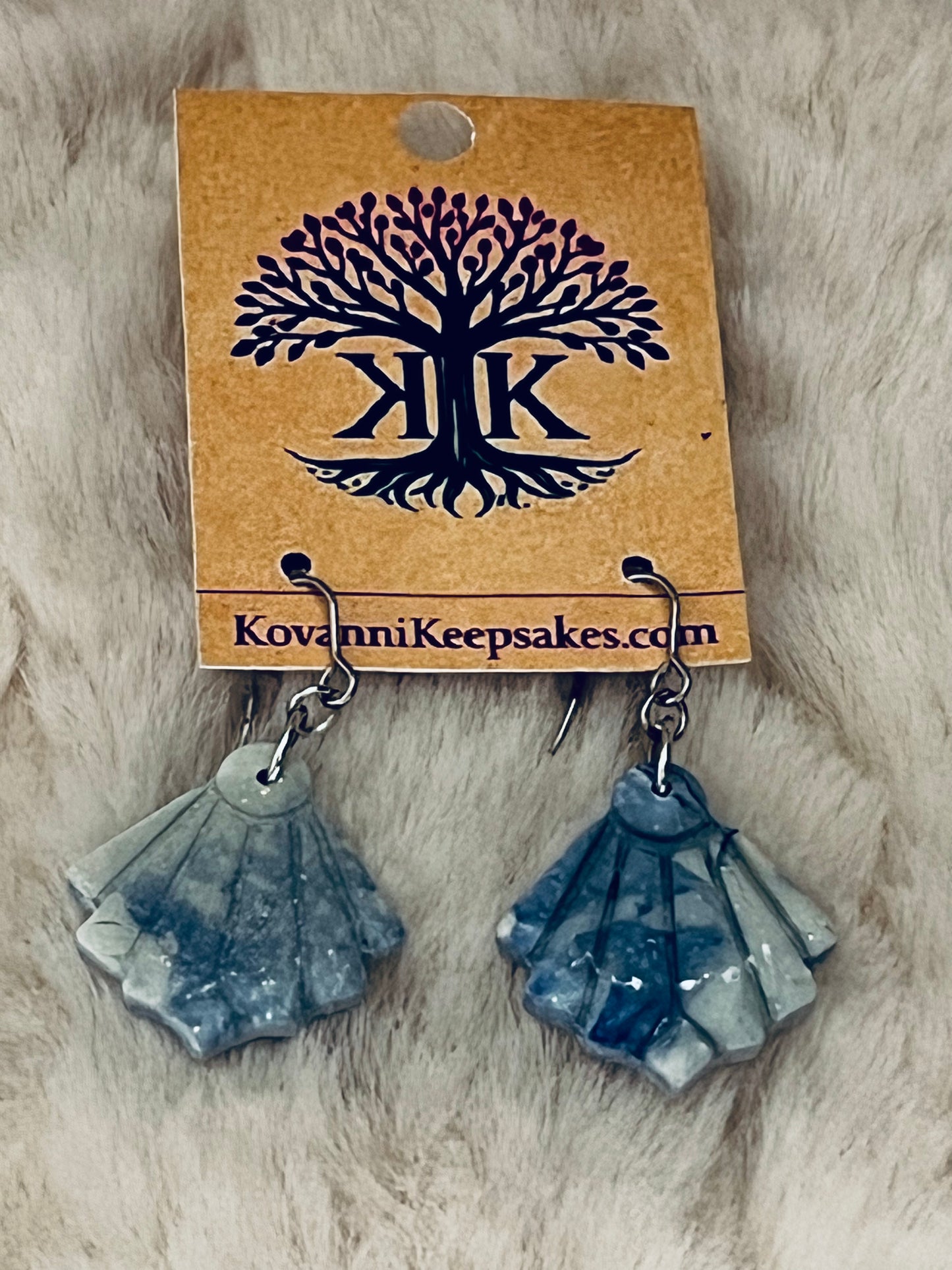 Blue & White Marbled Shell Clay Earrings