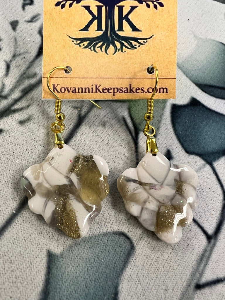 White & Gold Glitter Floral Earrings
