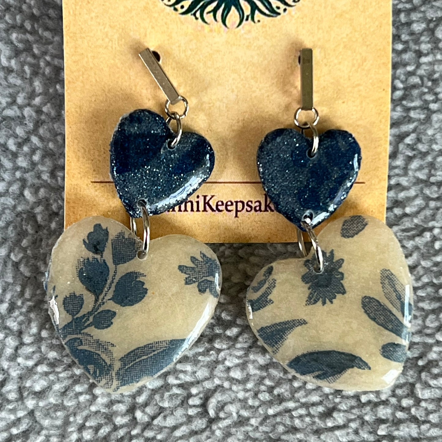 Double‑Heart Glitter & Floral Earrings