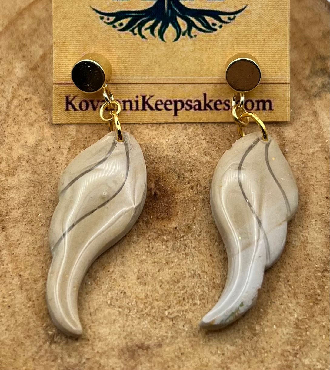 Curved Leaf Neutral Clay Earrings