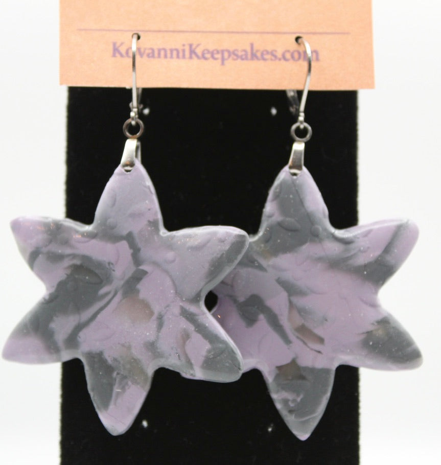 Lilac‑Gray Marbled Star Earrings