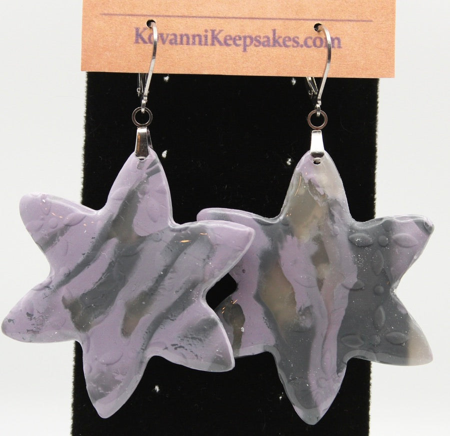 Lilac‑Gray Marbled Star Earrings