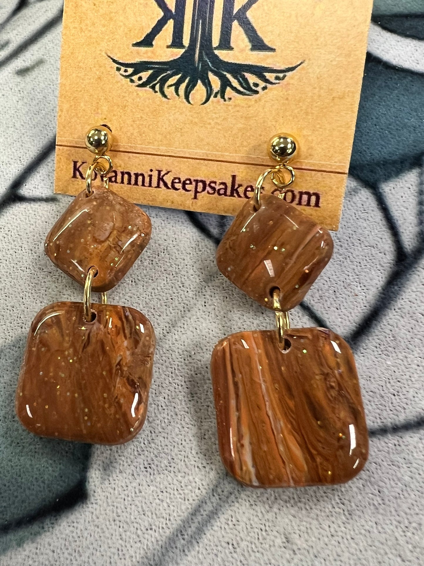 Brown Marbled Geometric Dangle Earrings