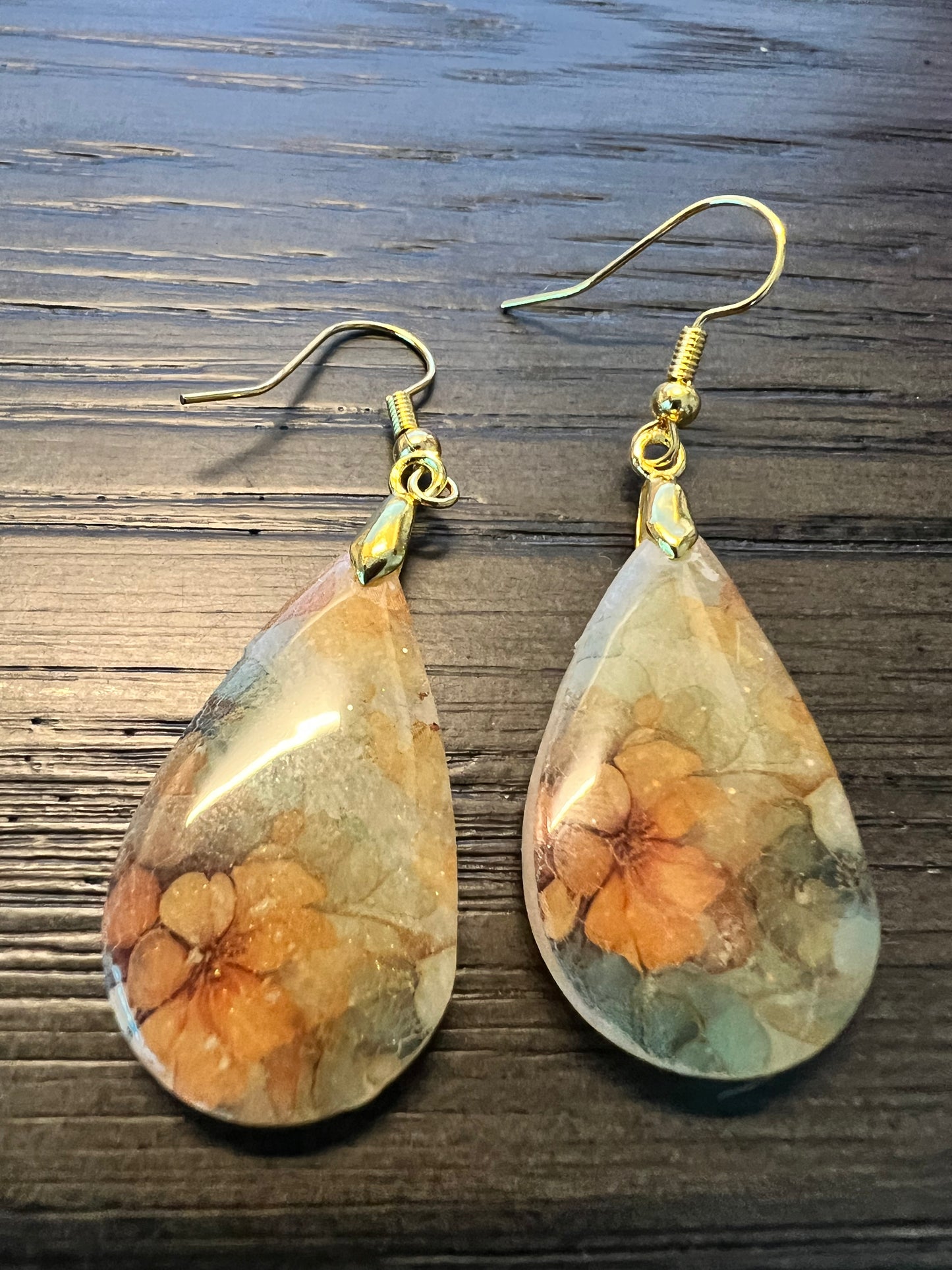 Autumn Botanical‑Image Teardrop Earrings