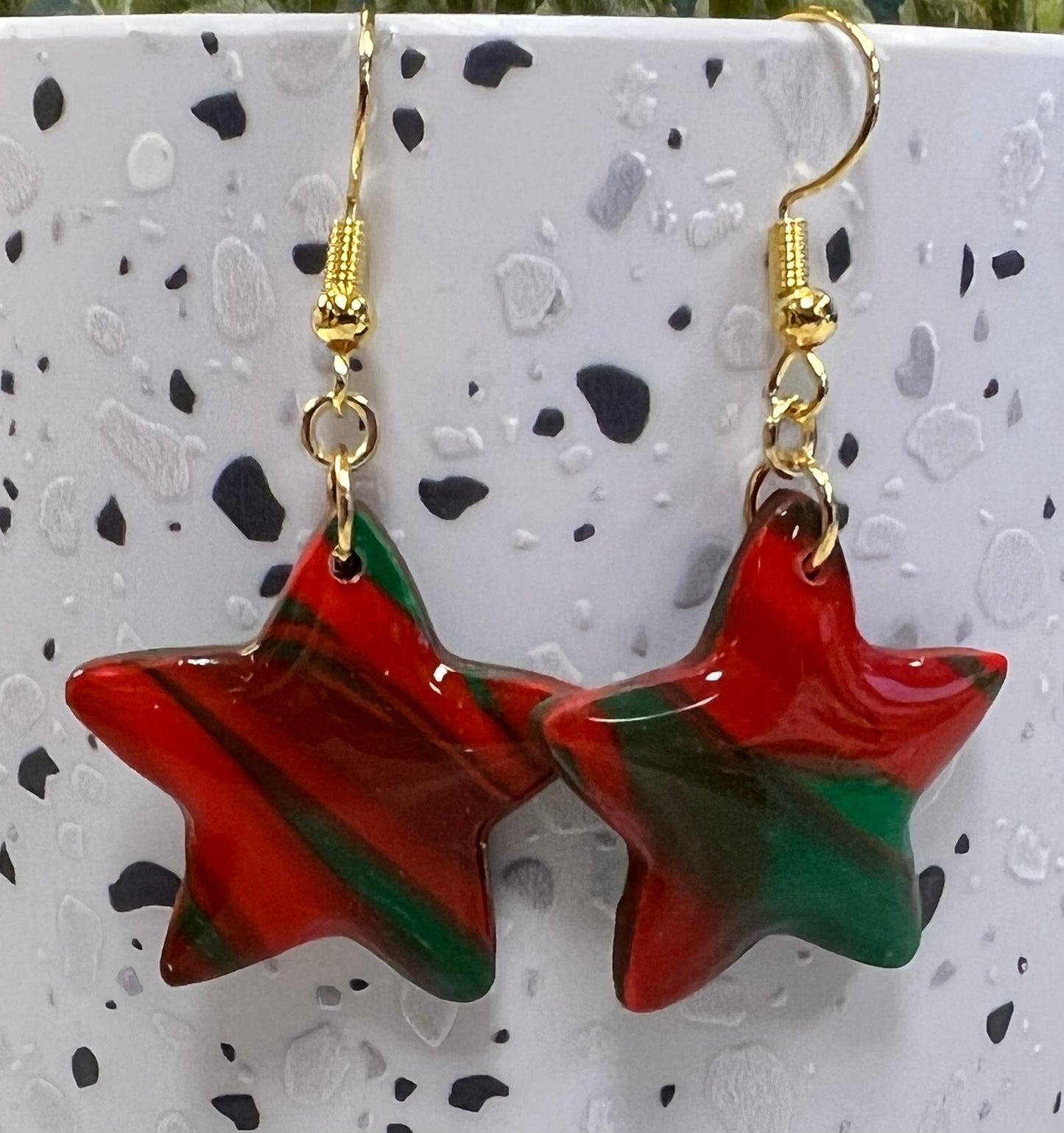 Red & Green Marbled Star Earrings