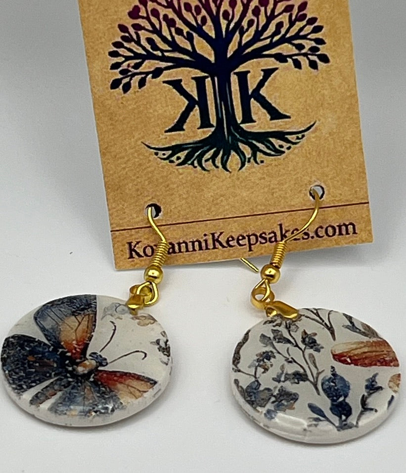 Butterfly & Botanical Round Earrings