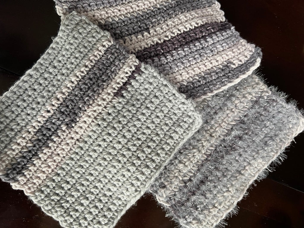 🧶 Grandma’s 3‑Piece Washcloth Set — 2 Cotton + 1 Scrubby
