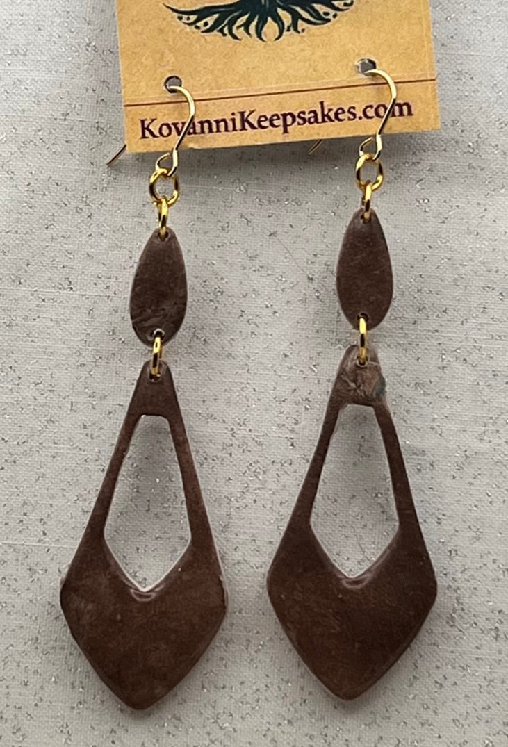 Brown Geometric Double‑Drop Earrings