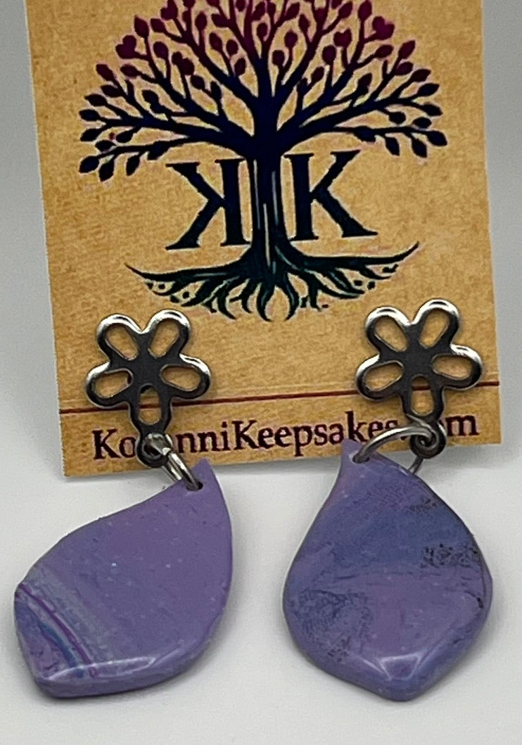 Purple Marbled Teardrop Earrings