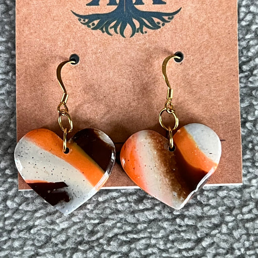Browns‑Inspired Marbled Heart Dangles