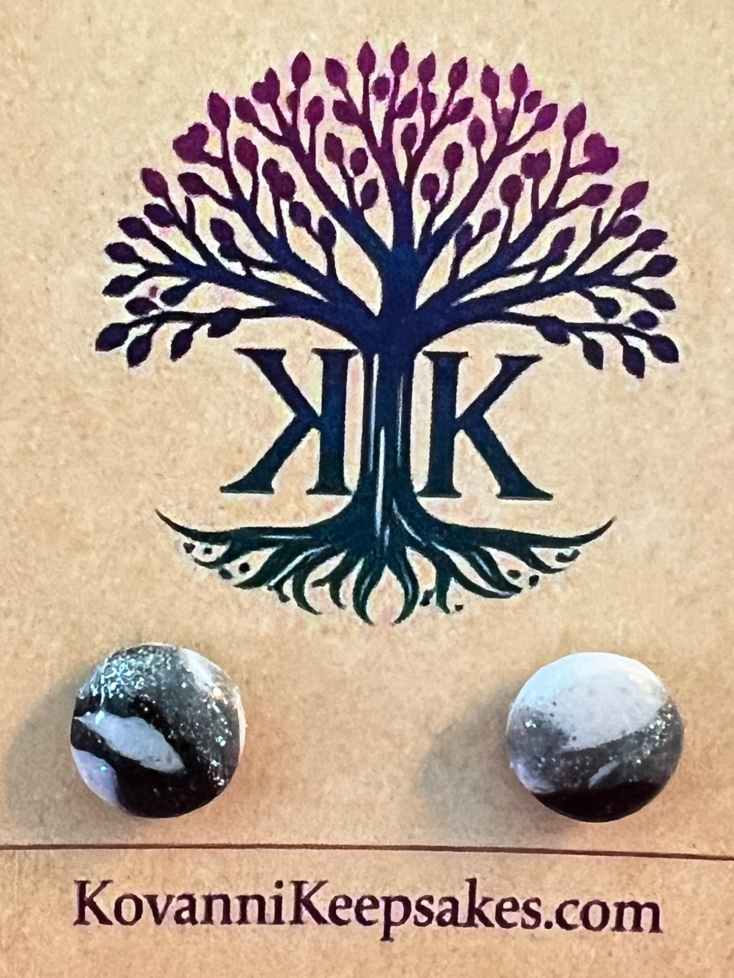 Black, White & Silver Marbled Stud Earrings