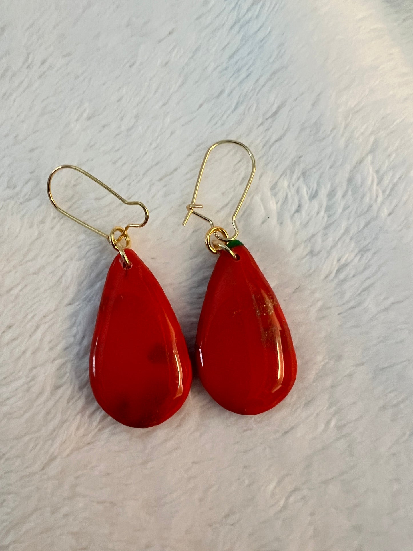 Glossy Red Teardrop Dangle Earrings