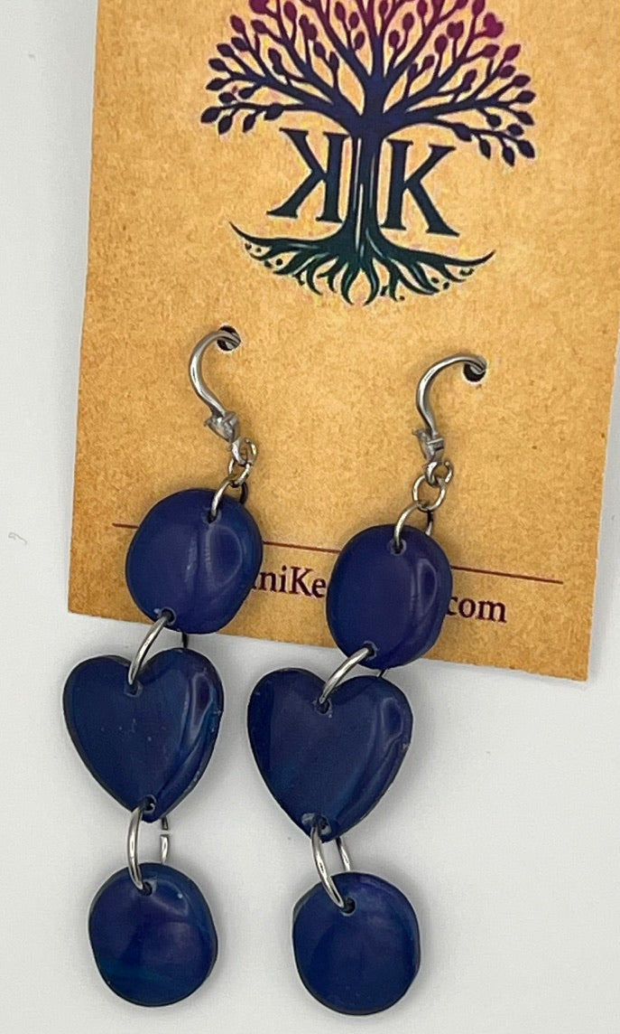 Triple‑Stack Navy Clay Dangle Earrings