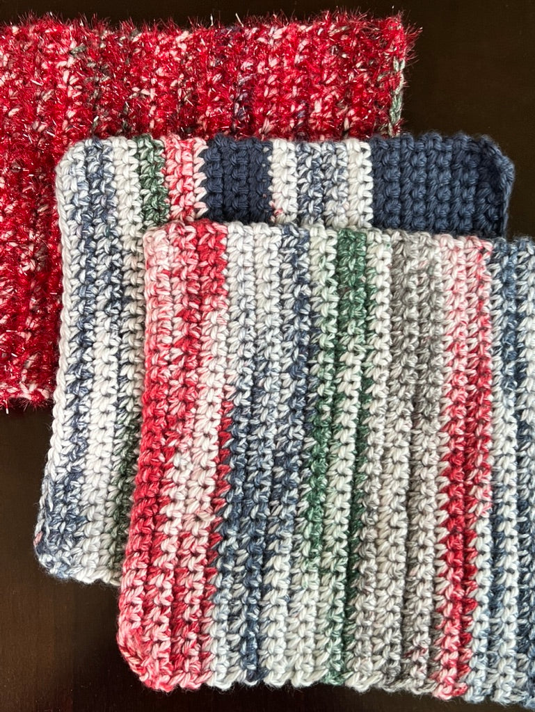 🧶 Grandma’s 3‑Piece Washcloth Set — 2 Cotton + 1 Scrubby