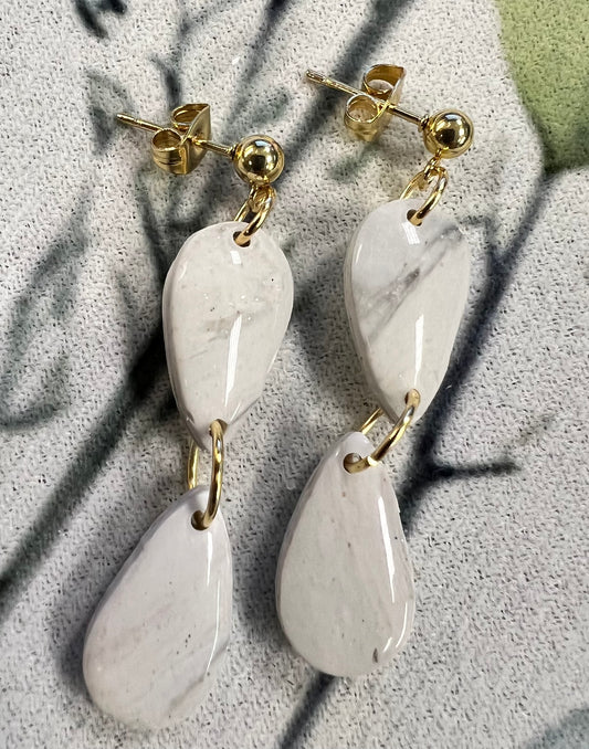 White Double‑Drop Clay Earrings