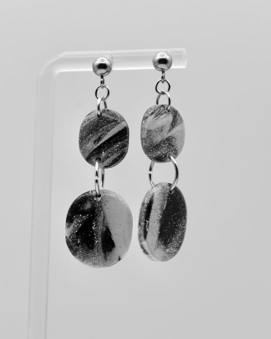 Black & Gray Marbled Oval Earrings