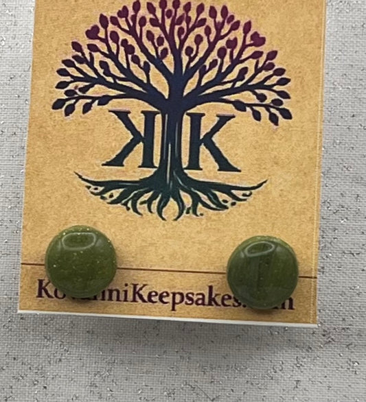 Green Glitter‑Fleck Round Stud Earrings
