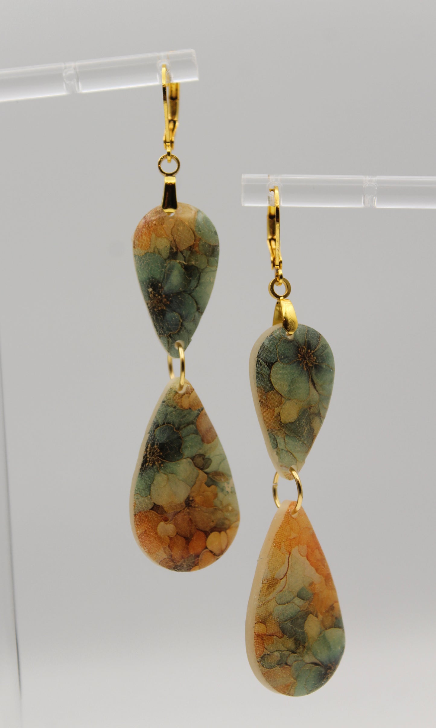 Floral Marbled Teardrop Dangle Earrings