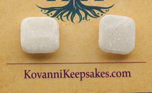 White Glitter Square Studs