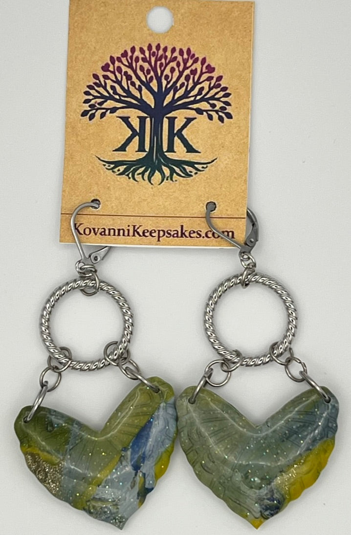 Marbled Heart Clay Dangle Earrings