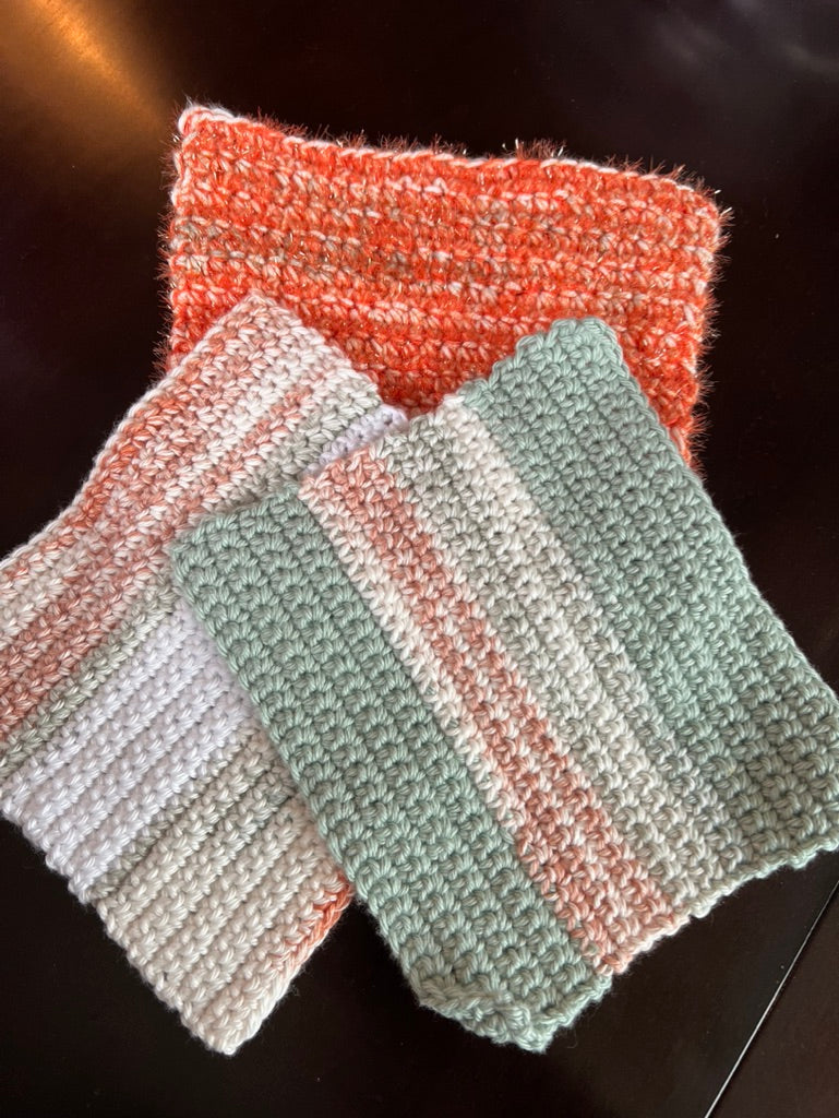 🧶 Grandma’s 3‑Piece Washcloth Set — 2 Cotton + 1 Scrubby