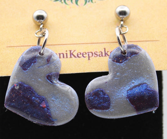 Purple‑Gray Heart Dangle Earrings