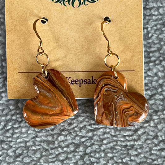 Earthy Marbled Heart Dangle Earrings