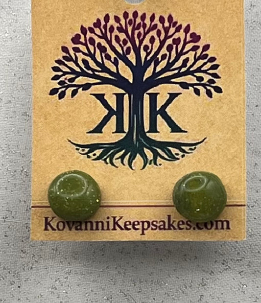 Green Glitter‑Fleck Round Stud Earrings