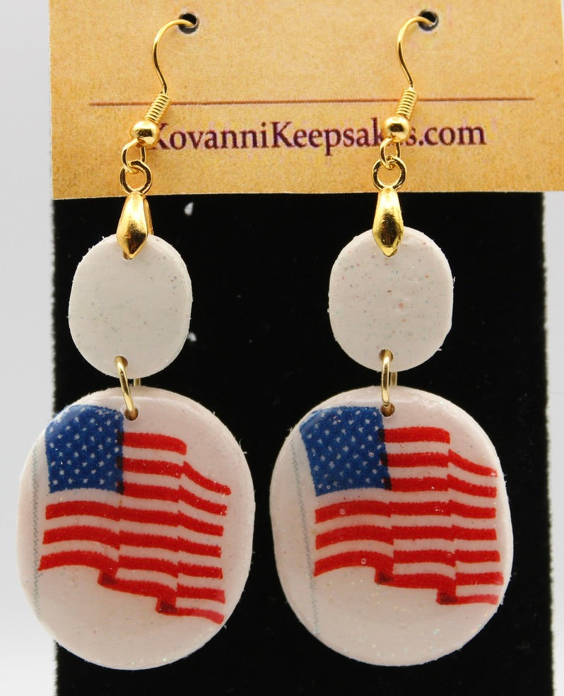Patriotic Double‑Oval Flag Earrings