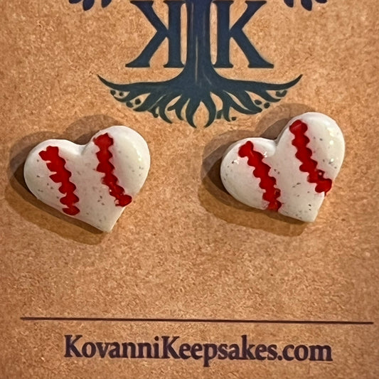Baseball Heart Stud Earrings