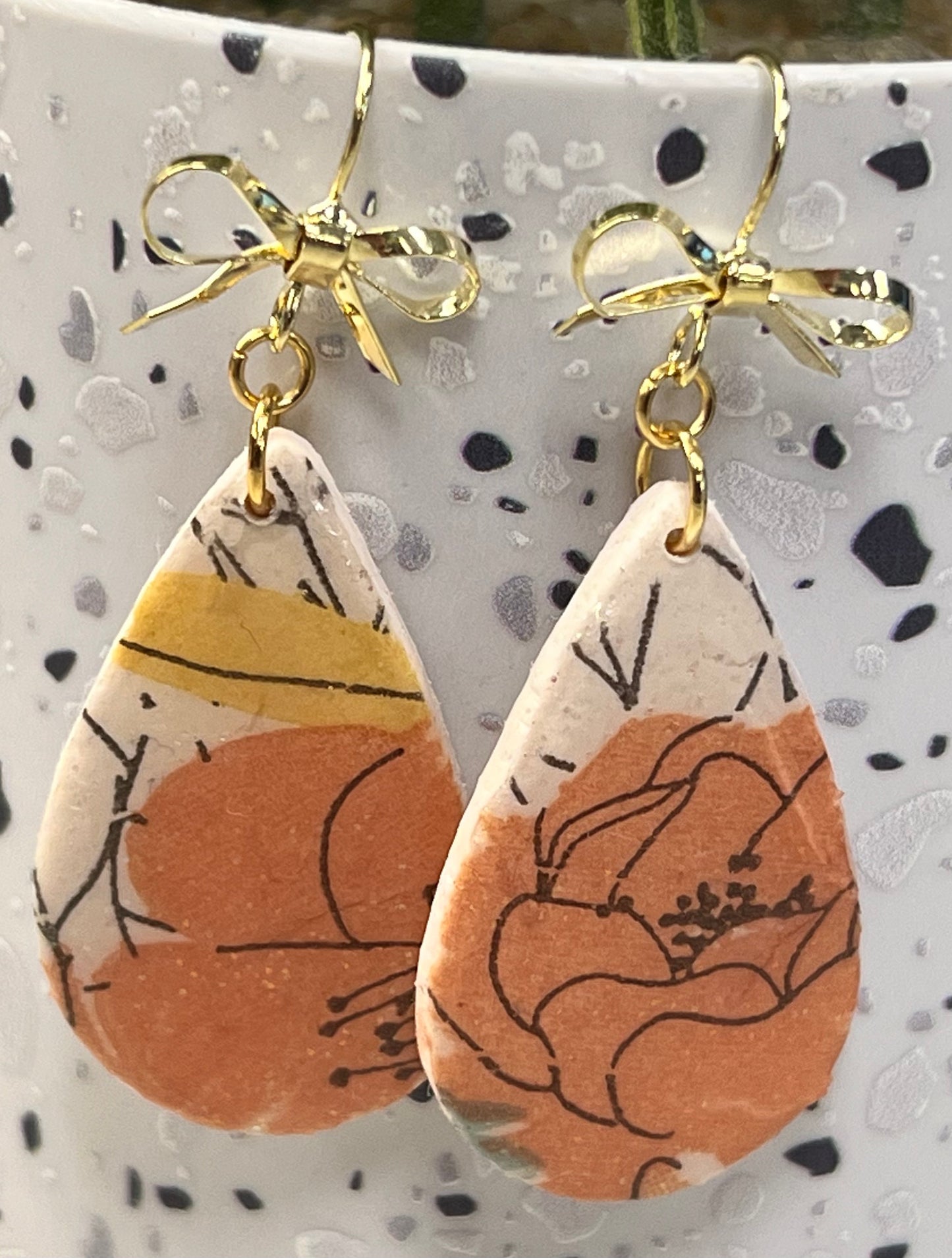 Orange Floral Teardrop Earrings