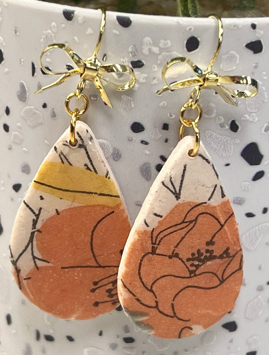 Orange Floral Teardrop Earrings