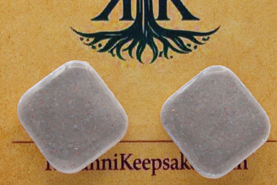 Blue‑Grey Steel Speckled Square Studs
